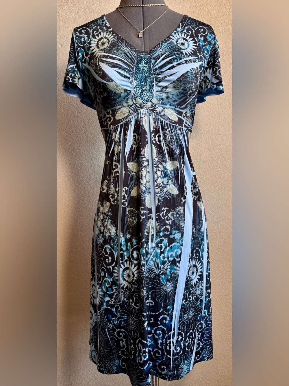 Vintage Y2K 90’s Dress Blue Black Pleats S